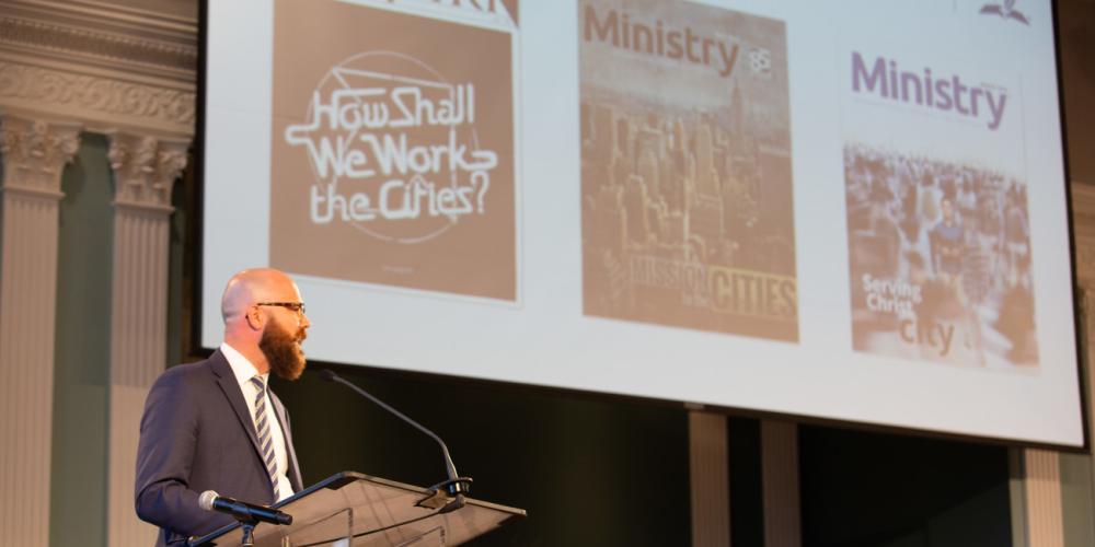 Jarod Thomas, communication manager for the Ministerial Association of Seventh-day Adventist world church, speaking during a Mission to the Cities report at Spring Meeting in Silver Spring, Maryland, on April 10, 2018. (Brent Hardinge / Adventist News Network)