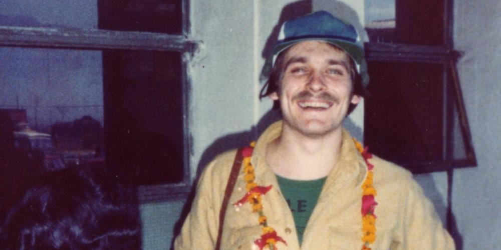 John Kurlinski arriving at the Kathmandu airport as a U.S. Peace Corps volunteer to Nepal in 1980. He came with a promise to say “hi” to the Adventists. (John Kurlinski)