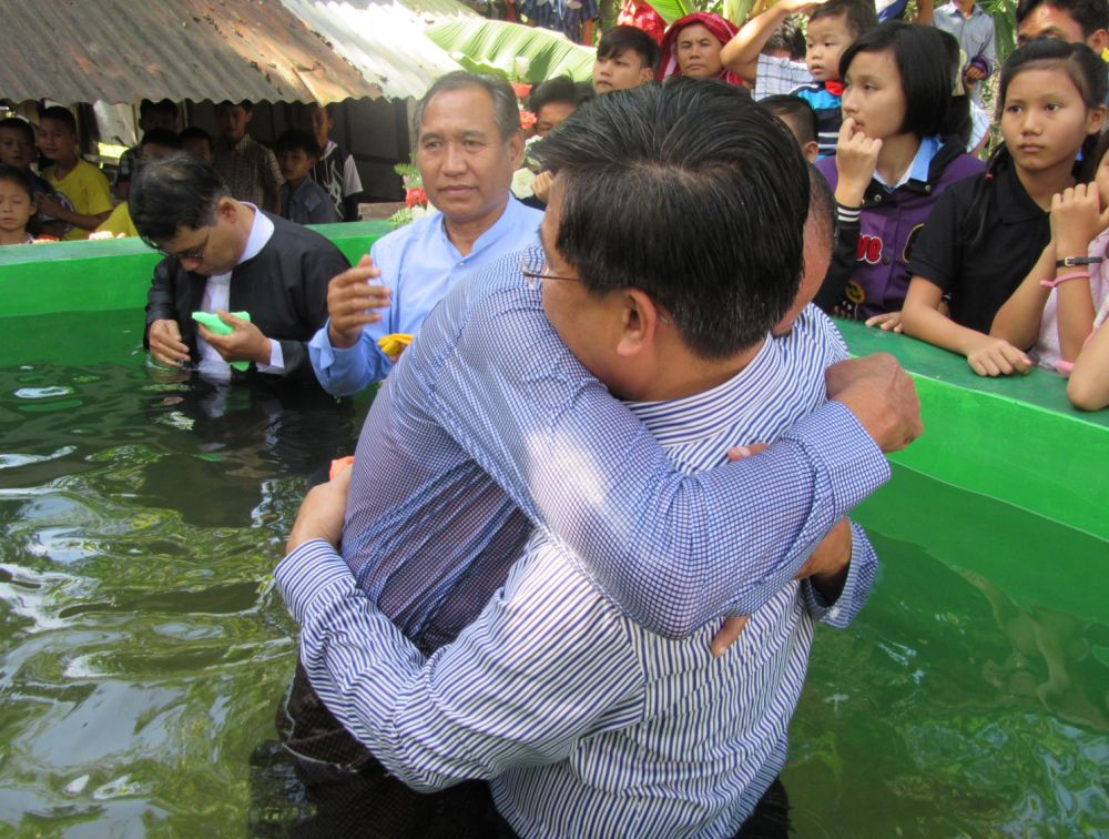 Samuel choked up as he remembered his father emerging from the water of the baptismal tank and wrapping his arms around him.  “It was the first time that he hugged me in my whole life,” he said. (Family photo)